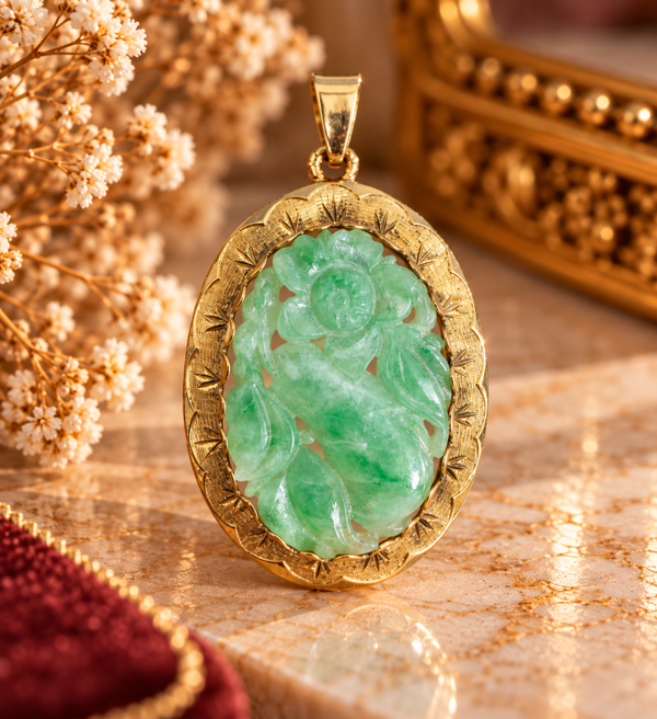 14 Karaat Gouden Hanger met Gesneden Jade – 7,95 Gram art. KJ-572
