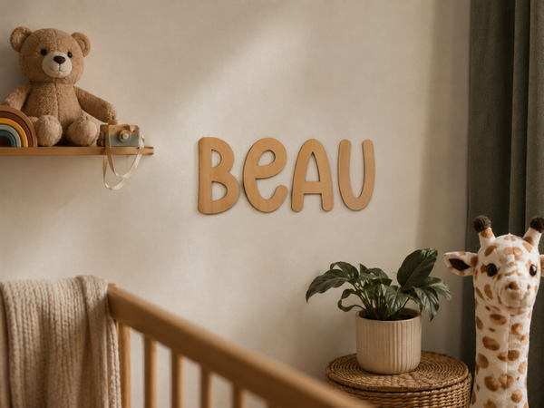 Houten naam - Lettertype Beau