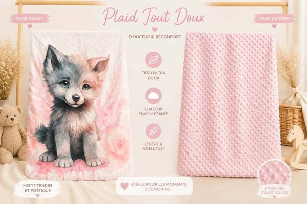 couverture loup rose