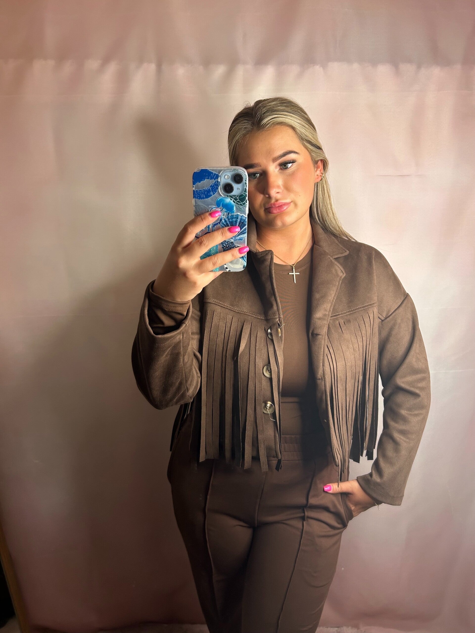 FRINGE JACKET - BROWN