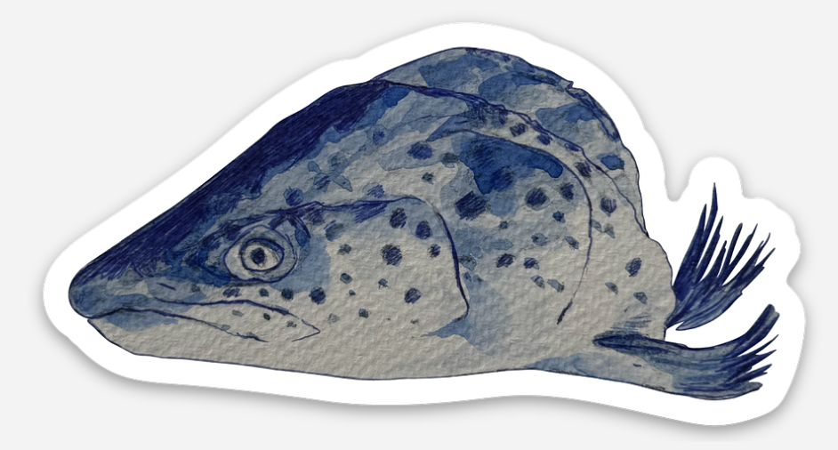 Blue Salmon Head Sticker