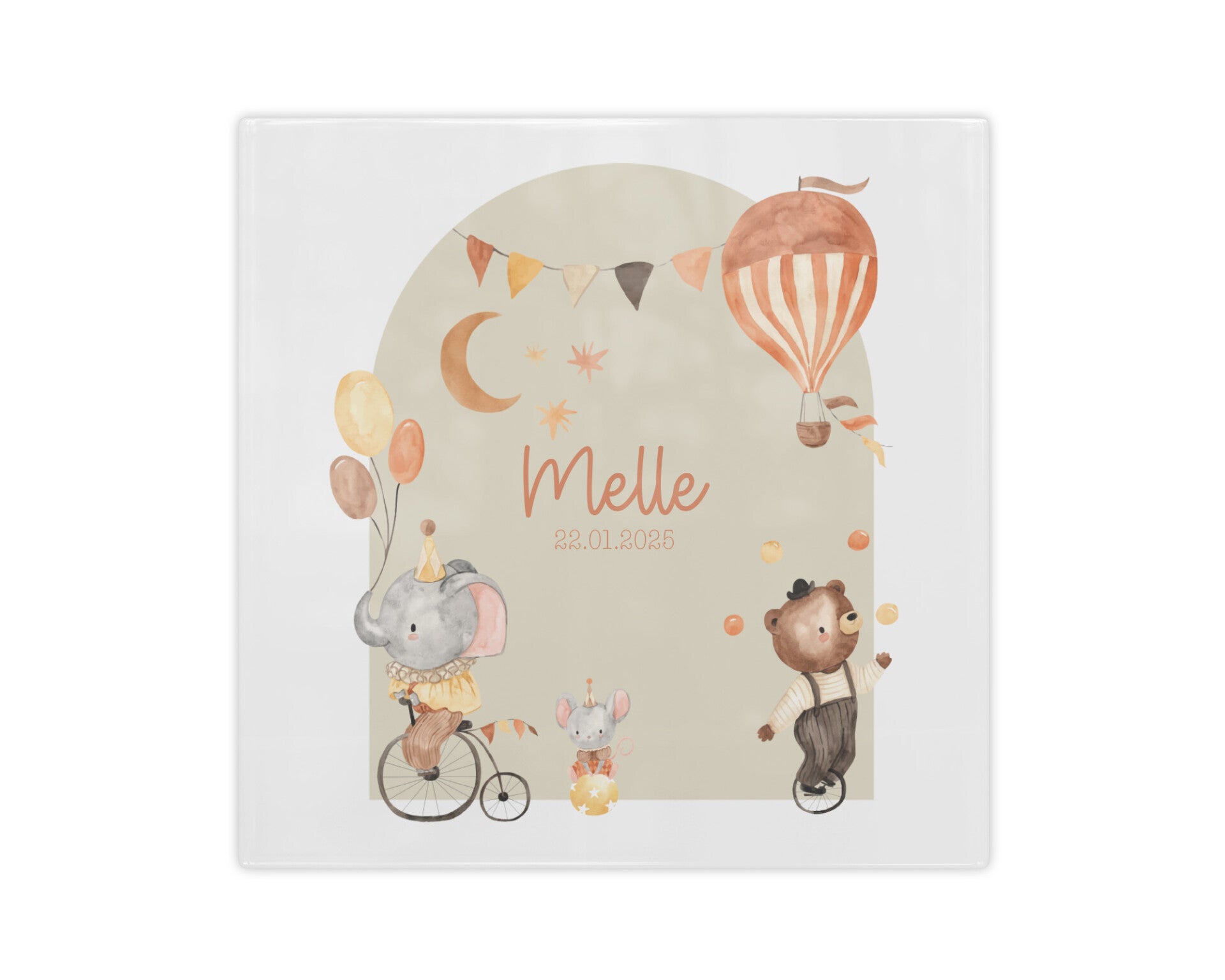 Geboortetegel met schattige circusdieren boho