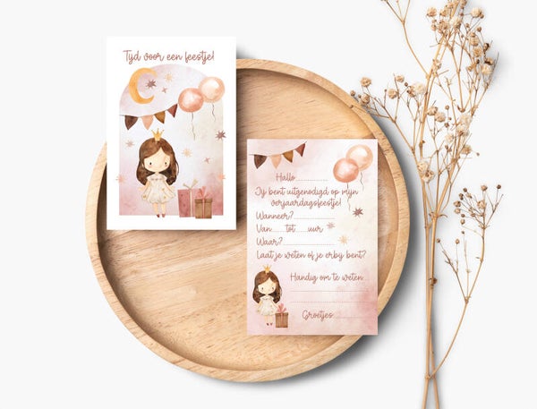 Uitnodiging kinderfeestje prinses (set van 8)