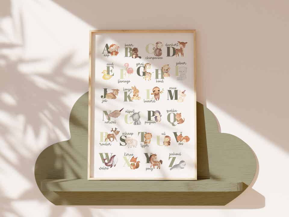 ABC alfabet met dieren poster groen