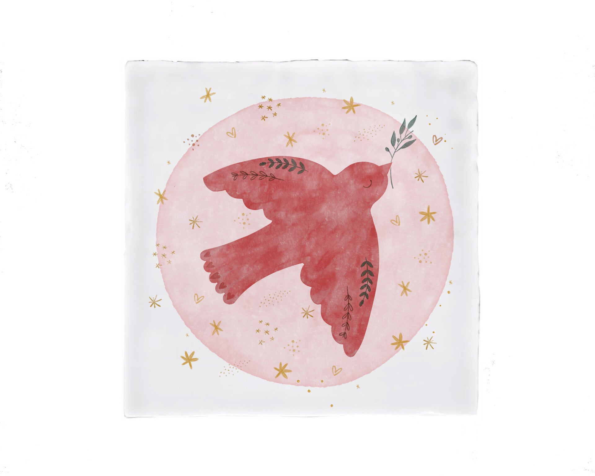 Kersttegeltje met vogeltje en sterretjes