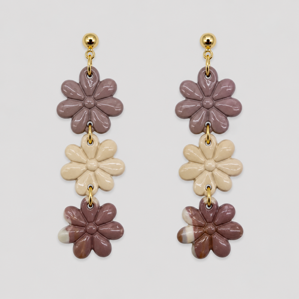 Oorbel Flowers Maron; 3 bloemen