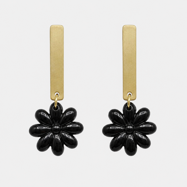 Oorbel Flowers Black; 1 bloem