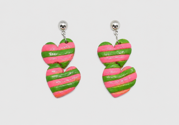 Oorbel Stripes; Dubbel Hart