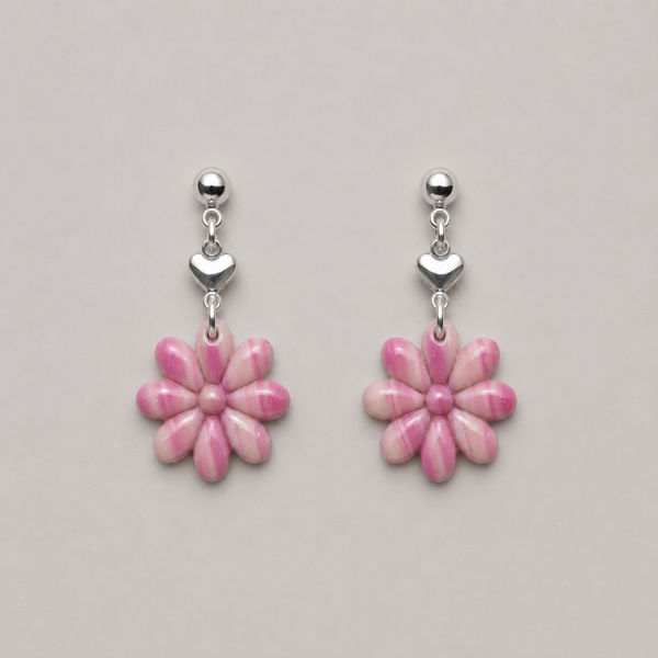 Kinder Oorbel Mama & Mini Rosa; Bloem