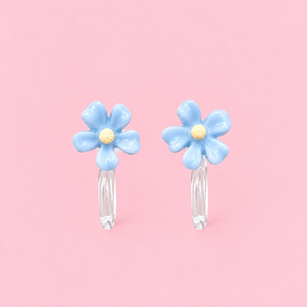 Kinderoorbel clip-on (zonder gaatjes)- Bloem – Blauw