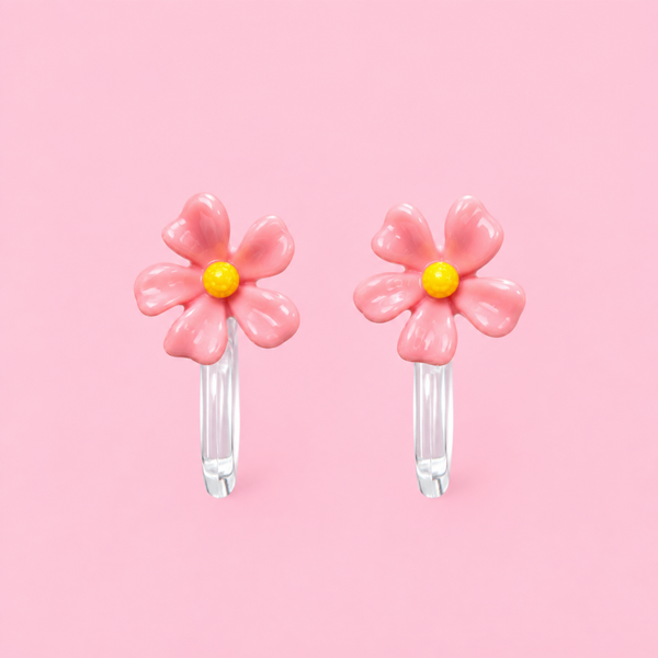 Kinderoorbel clip-on (zonder gaatjes)- Bloem – Roze