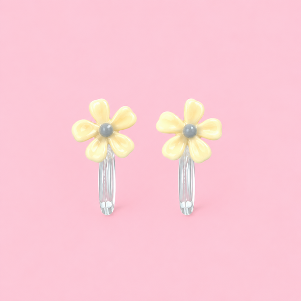Kinderoorbel clip-on (zonder gaatjes)- Bloem – Wit