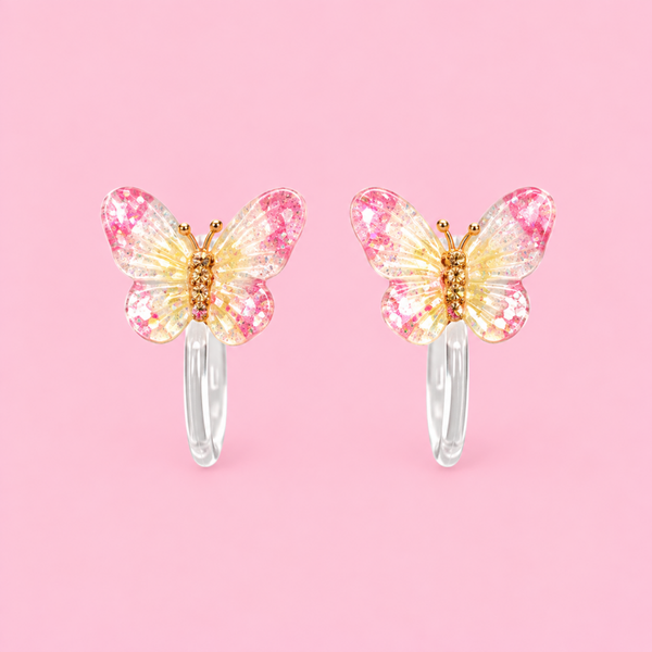 Kinderoorbel clip-on (zonder gaatjes)- Vlinder – Roze