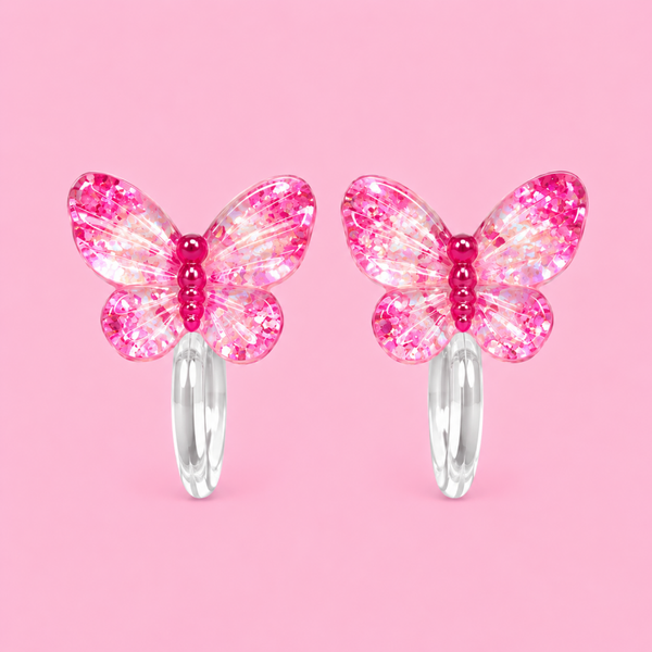 Kinderoorbel clip-on (zonder gaatjes)- Vlinder – Roze