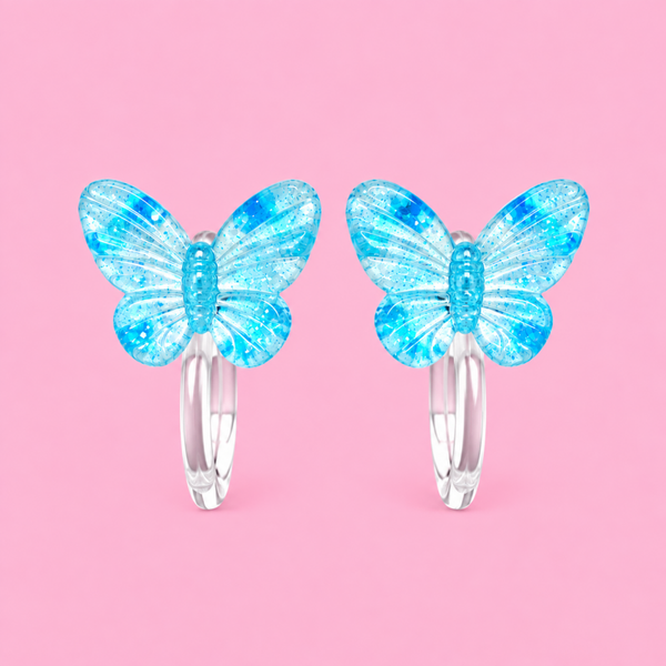 Kinderoorbel clip-on (zonder gaatjes)- Vlinder – Blauw