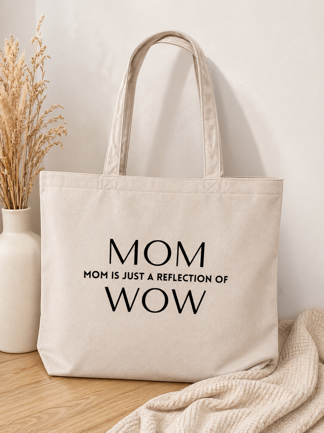 Glam Tote Bag “Mom = Wow” – Statement Bag