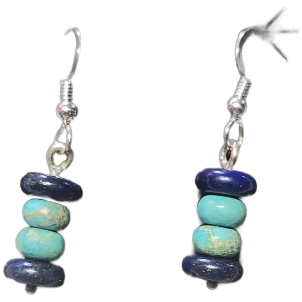 Turquoise & Lapis Beaded Sterling Silver Earrings