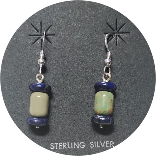 Turquoise & Lapis Beaded Drop Sterling Hook Earrings, Handmade To Order