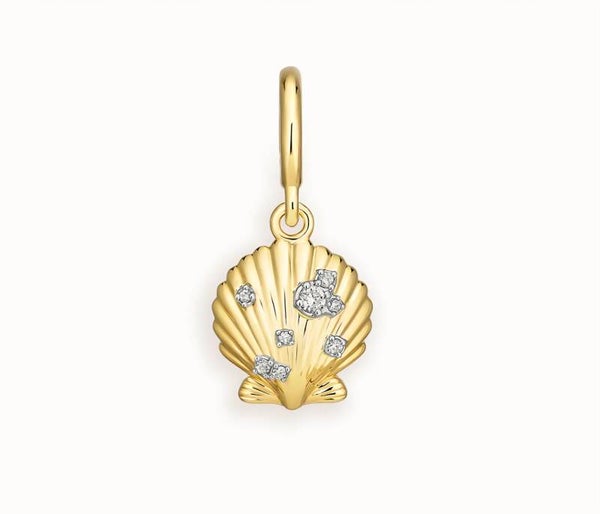 Shell Cultured Pearl and Diamond Charm in 14K Yellow Gold