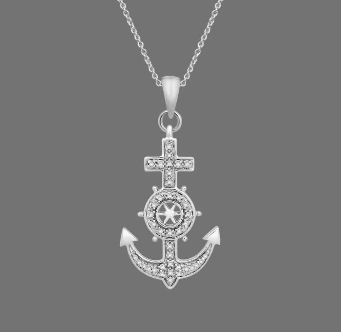 White Sapphire Anchor & Cross Pendant