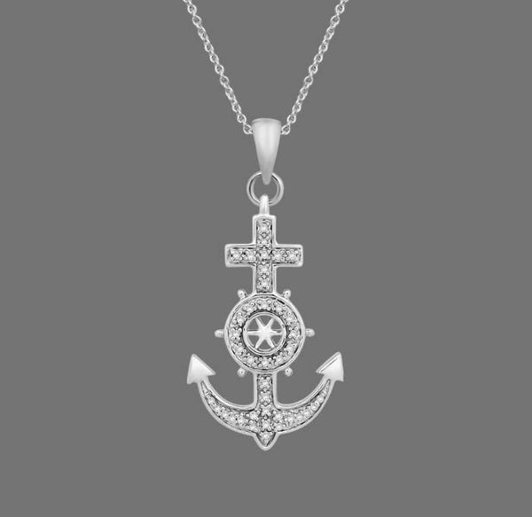 White Sapphire Anchor & Cross Pendant