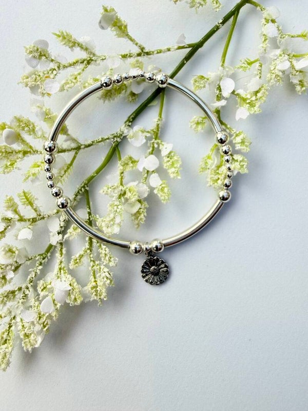 Silver Flower Beaded Bracelet