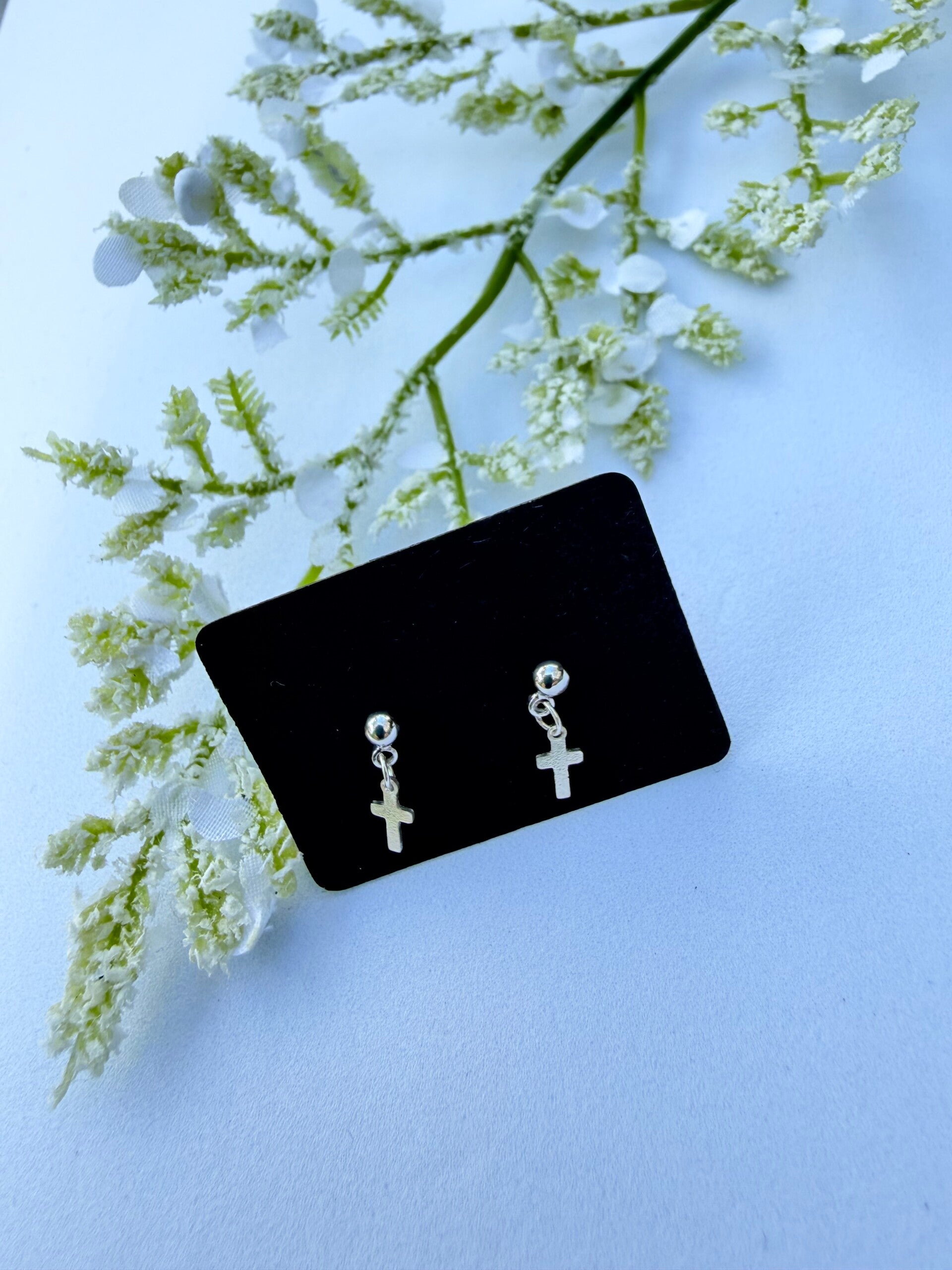Dainty Cross Drop Stud Earrings