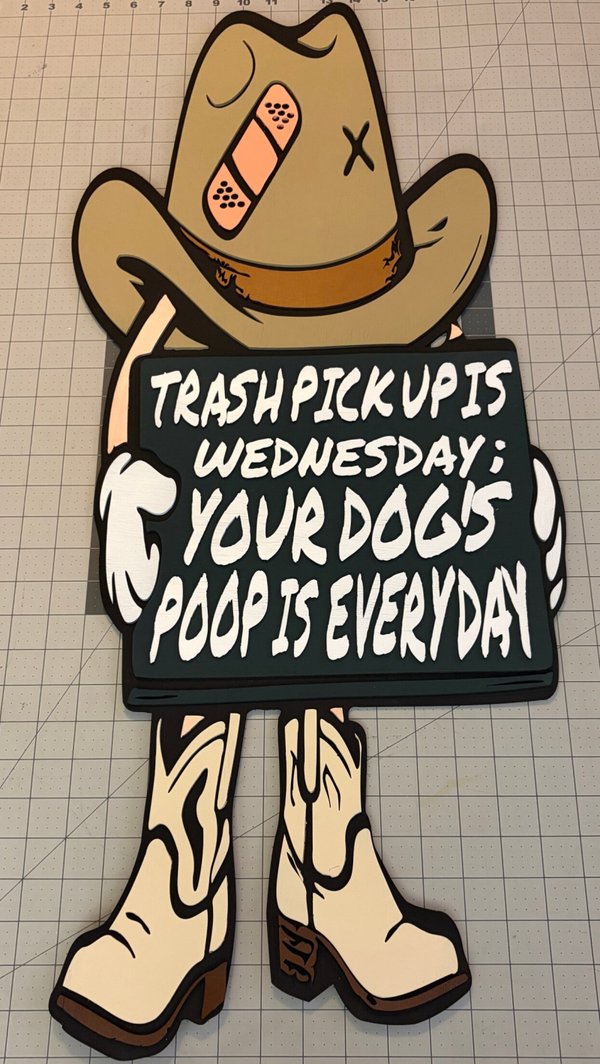 “COWBOY HAT N BOOTS” with sign