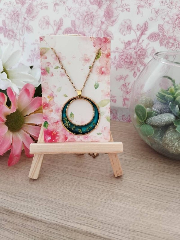Collier Bleu turquoise fleur séchée