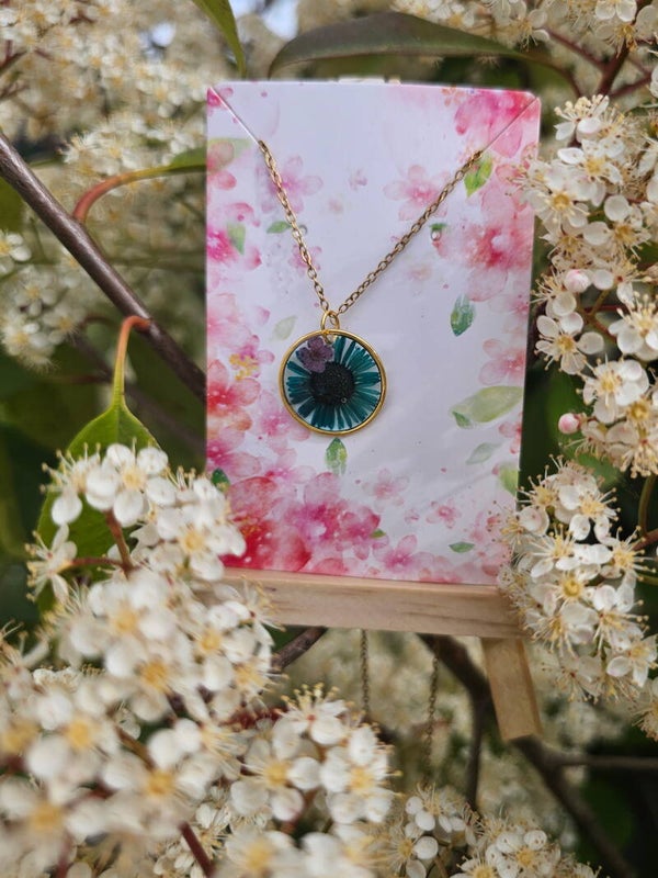 Collier fleur séchée Bleu