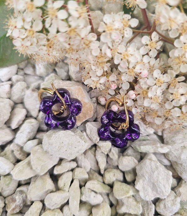 Pampille fleur violette et sa créole dorée