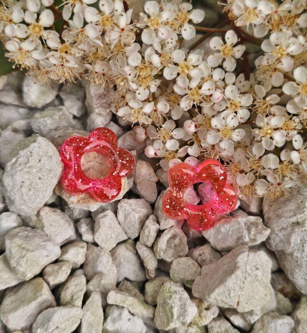 Pampille fleur interchangeable rose et sa touche paillette