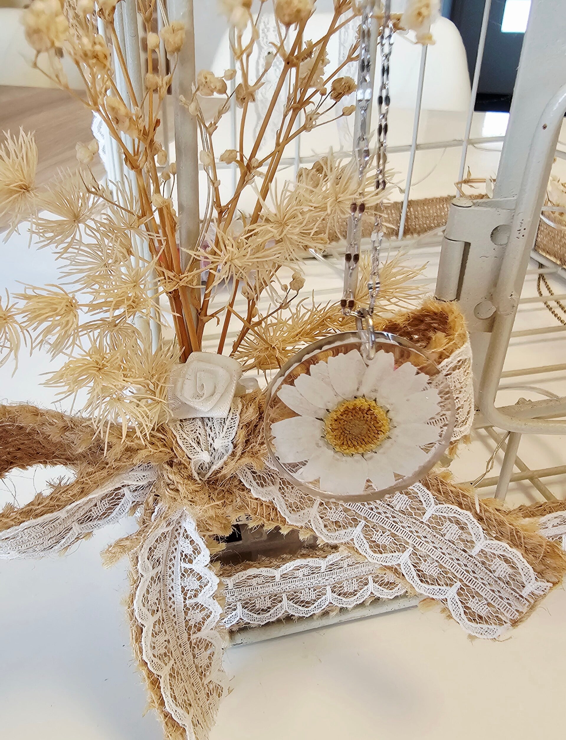 Collier argent rond marguerite