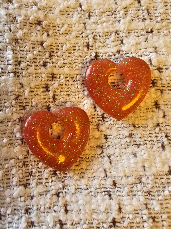 Pampilles coeurs oranges paillettes