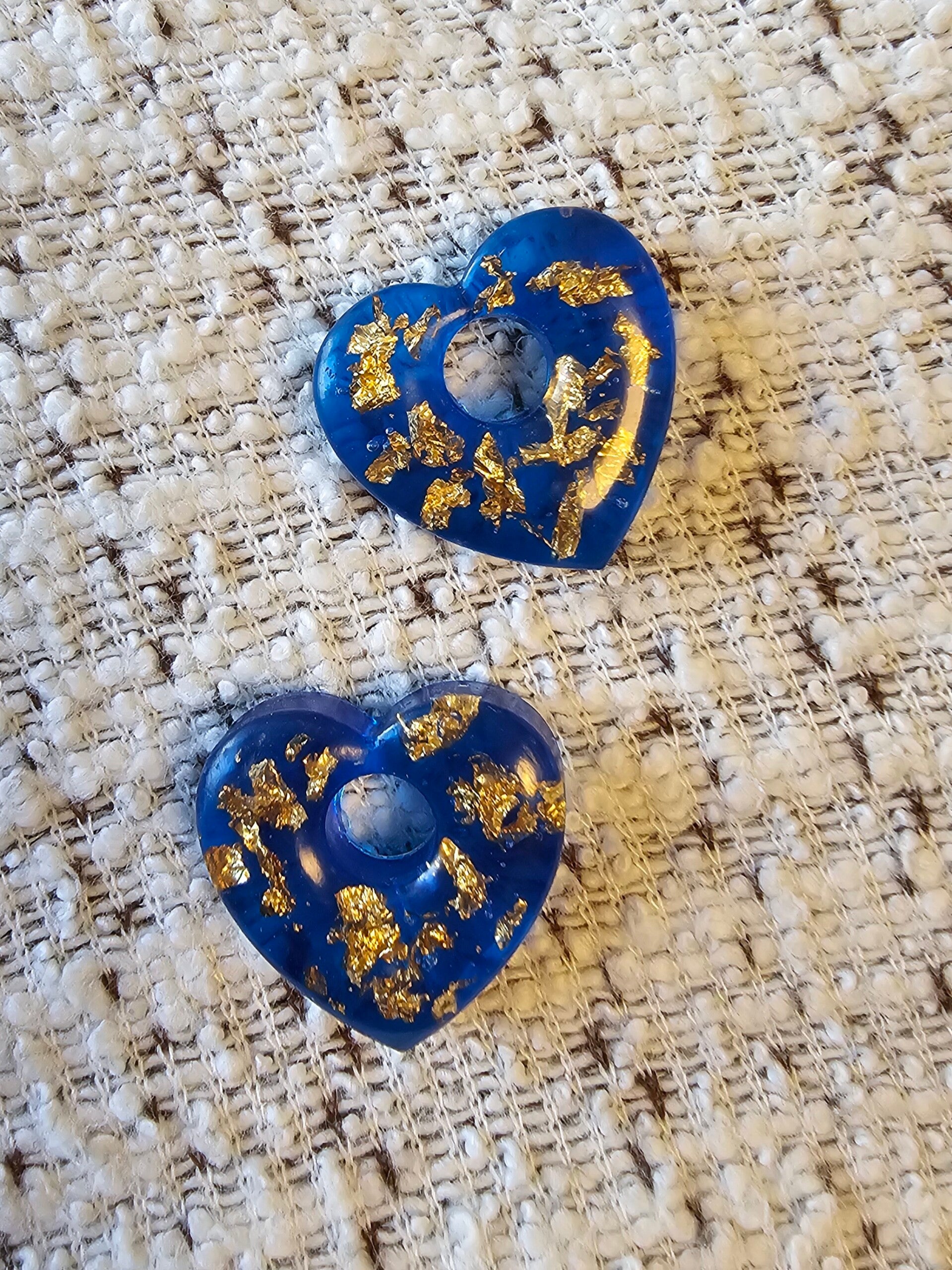 Pampilles coeurs bleues et or