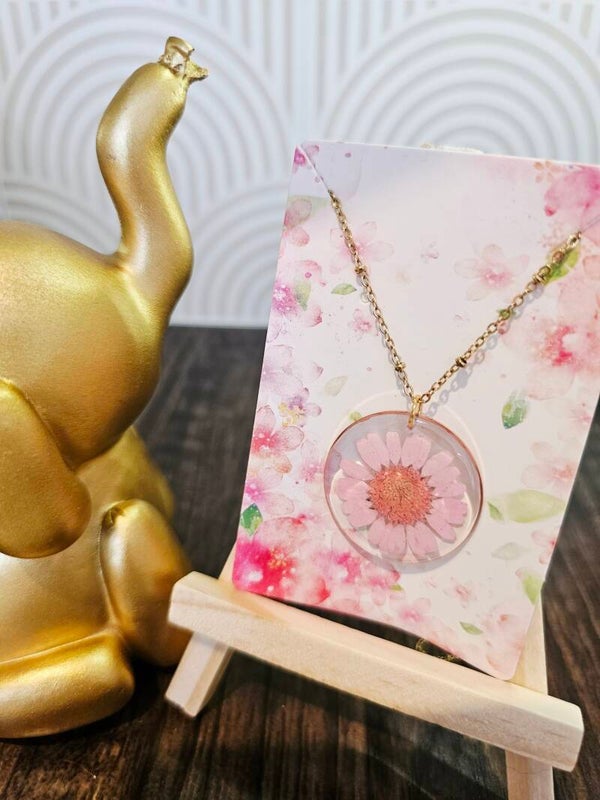 Collier fleur rose délicat