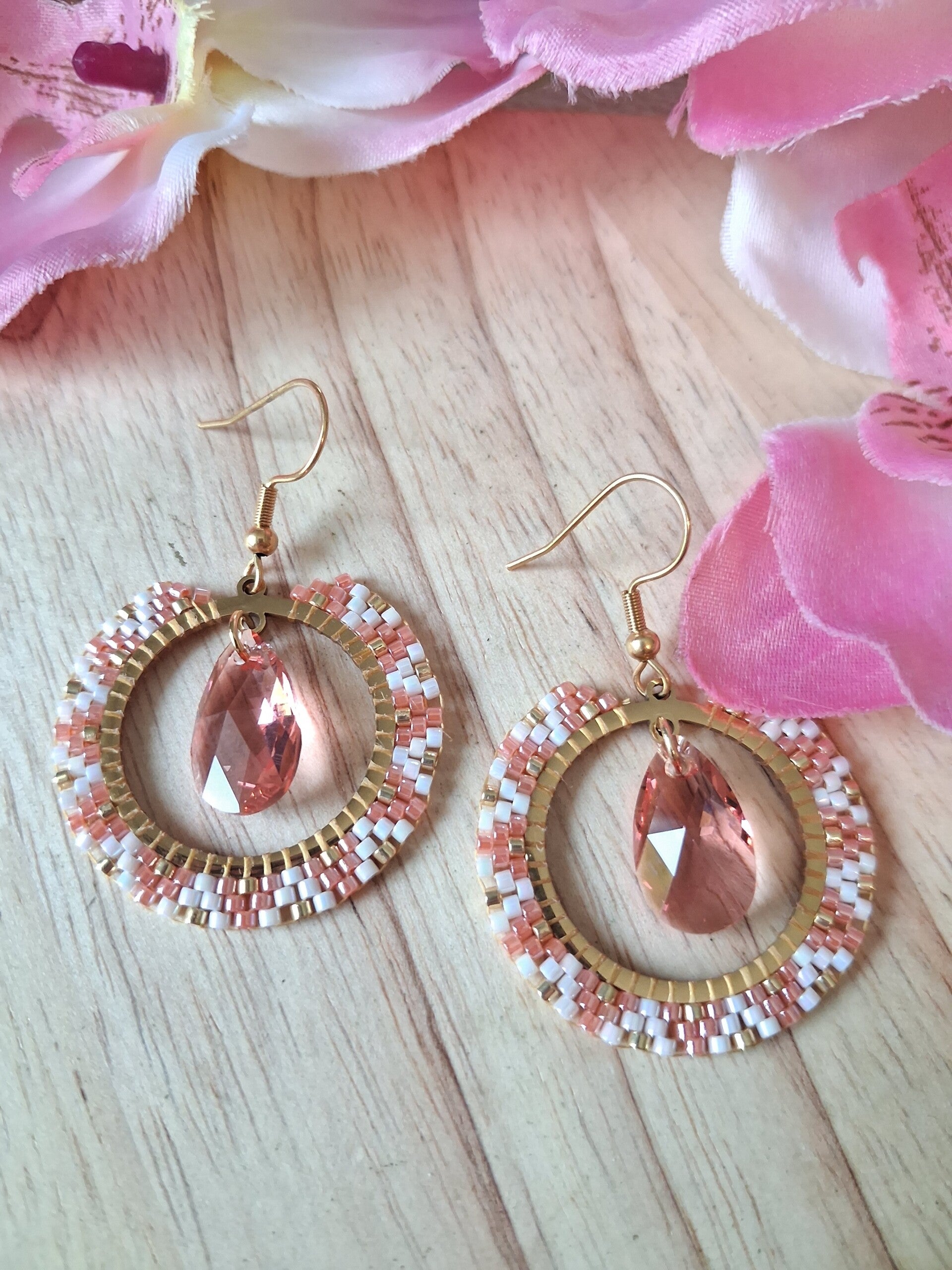 Boucles d’oreilles symétriques Acier + Cristaux Autrichiens