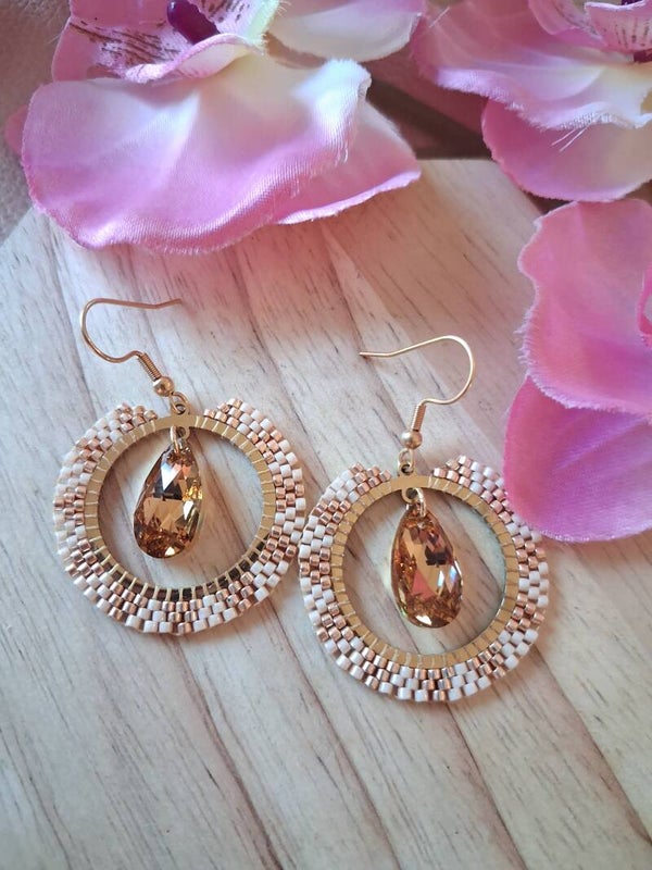 Boucles d’oreilles symétriques Acier + Cristaux Autrichiens