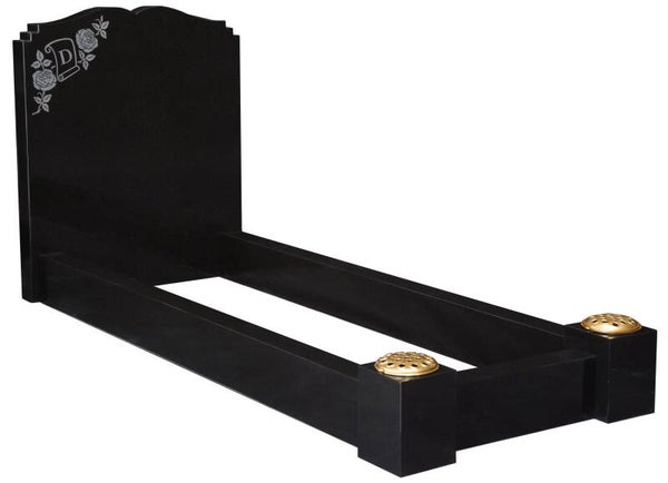 Shaped headstone with scroll and roses design