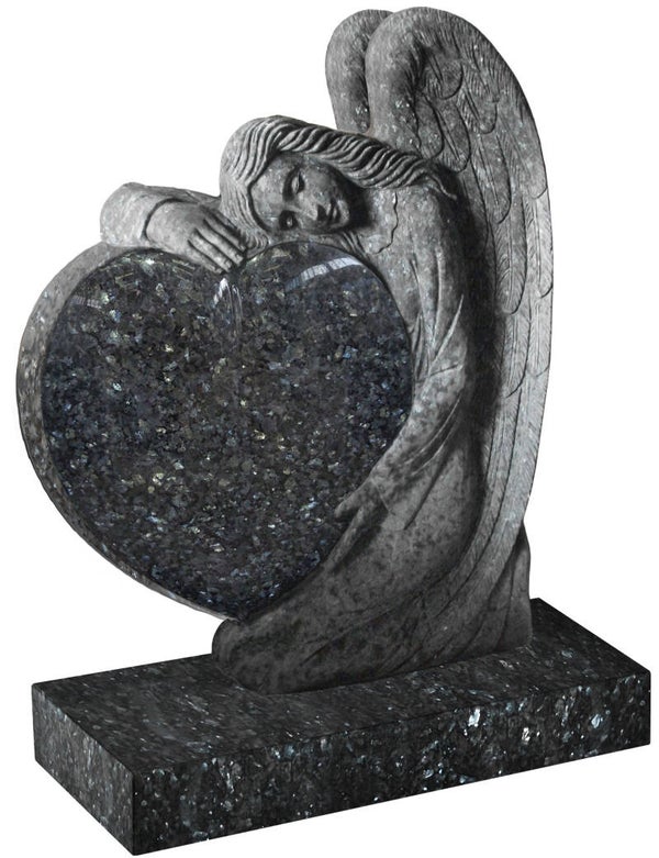 Carved sleeping angel holding heart