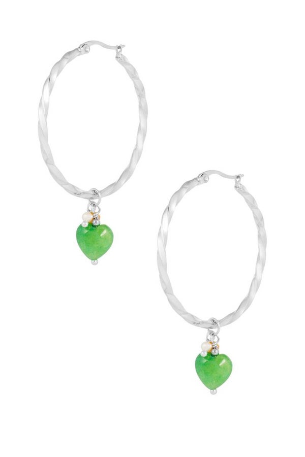 Oorbellen gedraaid met hart - zilver/groen