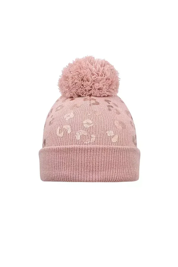 Muts tijgerprint pompom kind - roze
