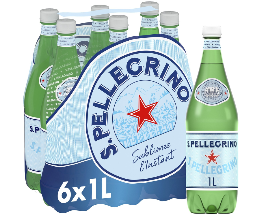 San Pellegrino eau pétillante 2 packs disponibles 6x1L / 24x0.5L