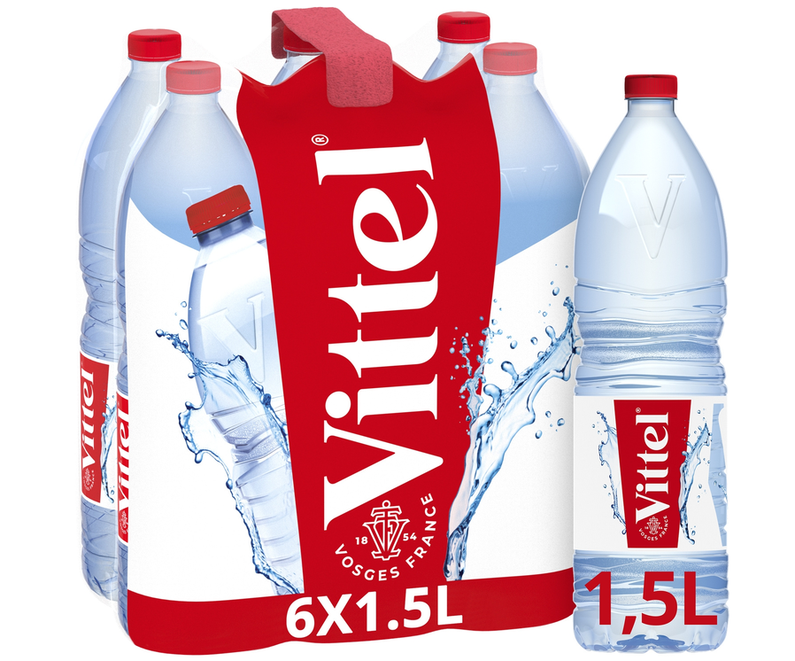 Vittel eau plate 3 packs disponibles 6x1.5L / 6x1L / 24x0.5L