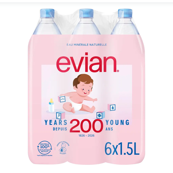 Evian eau plate 3 packs disponibles 6x1.5L / 6x1L / 24x0.5L