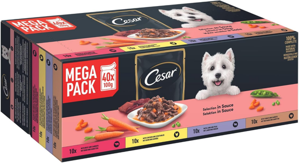 César nourriture chien 4 saveurs en sauce 40x100g