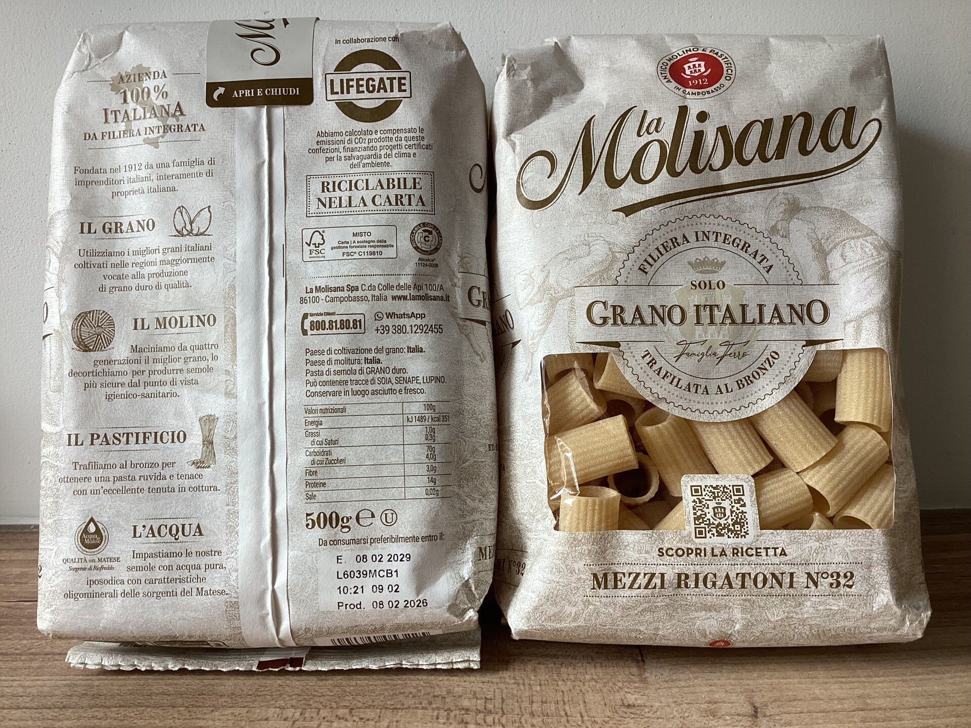 Pâte La Molisana mezzi rigatoni 1kg 2x500g