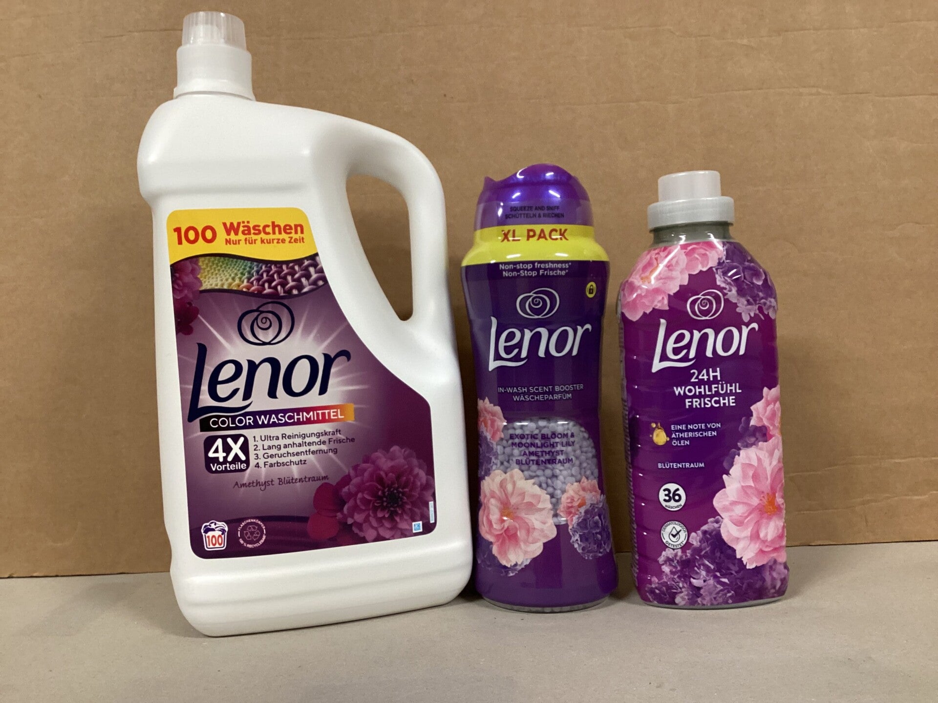Lenor pack lessive 100 lavages + adoucissant 36lav + Mega perles 500g