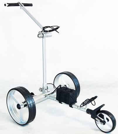 Lichtgewicht ALUMINIUM  Elektrische golftrolley GT-ART (T-bar grip) MET afstandsbediening en inclusief 12 accessoires (VOUWBAAR)