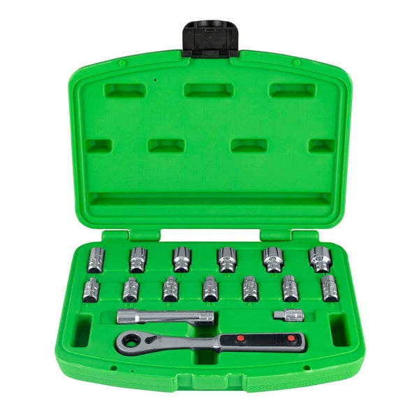 Coffret à outils go-through de 16 pièces avec douilles 1/4" – finition chromée – JBM réf. 50623